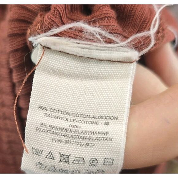 Free People Shirt Womens Large Red Brick Rust Long Ribbed Lace Up Tie Grommet - Picture 9 of 11